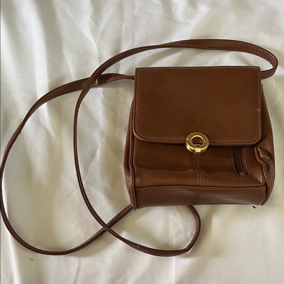 Nine West Handbags - Nine West Brown Leather Crossbody with Gold Ring Accent